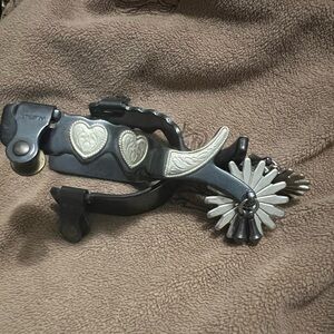 Decorative Black and Silver Heart-Accent Western Spurs